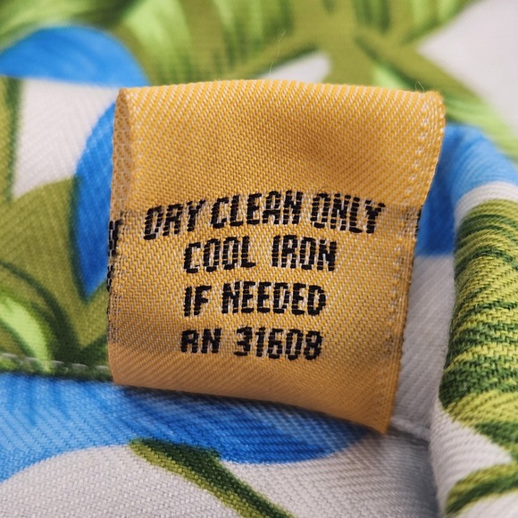 Jos A Bank Silk Camp Shirt Tropical Floral Blue Green Short Sleeve Button Up L - Picture 4 of 9